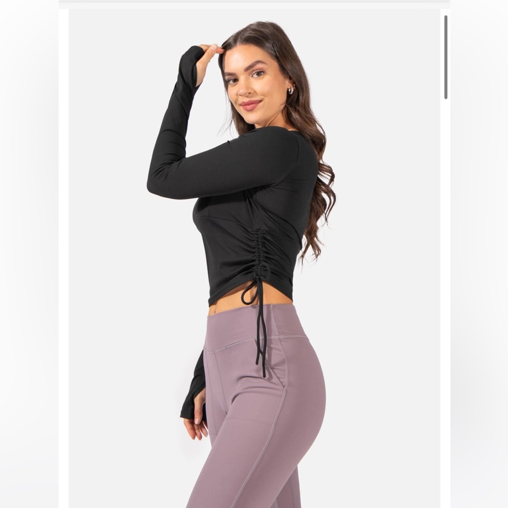 Ruched drawstring top long sleeve